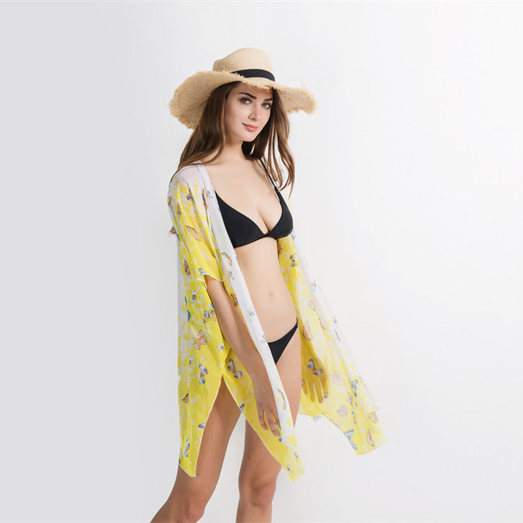 Cárdigan de bikini para playa con estampado de mariposas pequeñas
