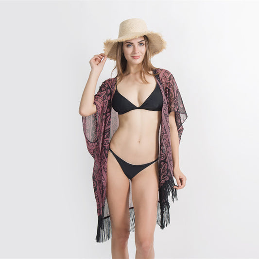 Dark Paisley Travel Sun Proof All Matching Cardigan Beach Cover Up