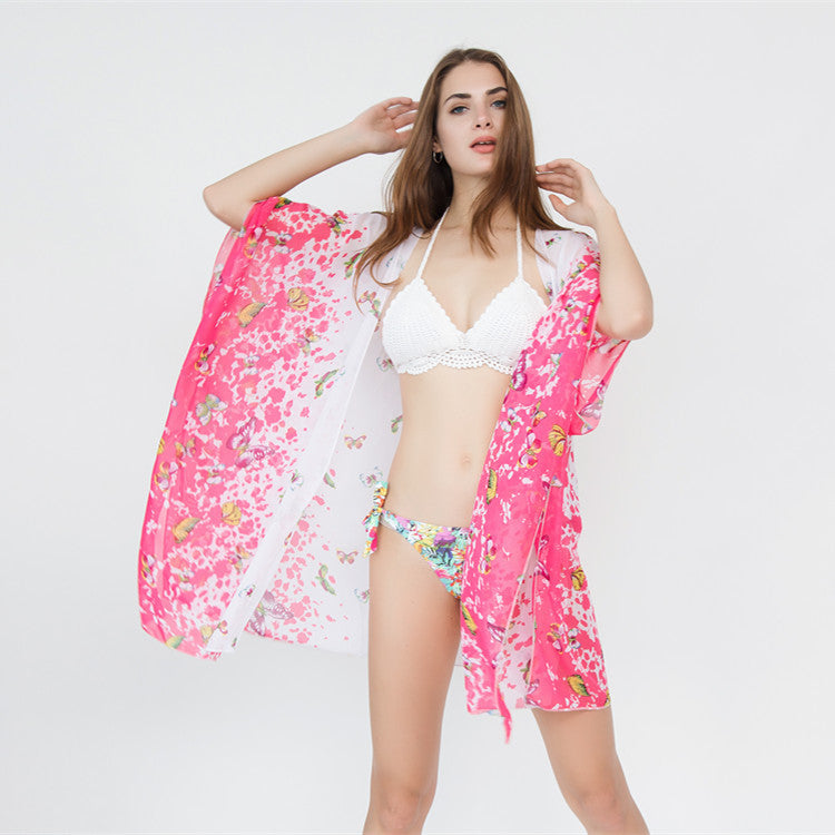 Cárdigan de bikini para playa con estampado de mariposas pequeñas
