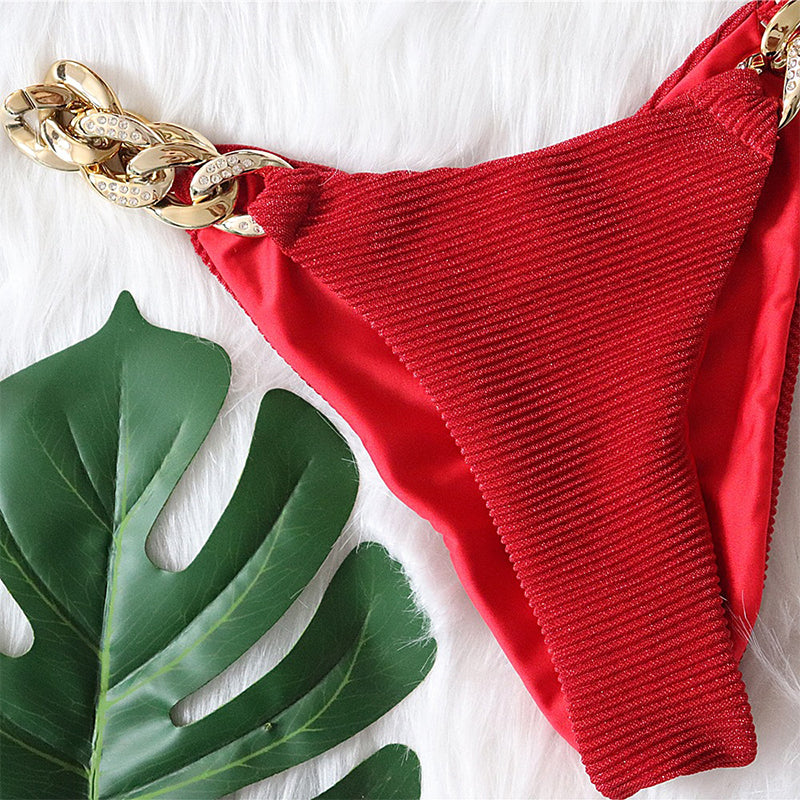 Halter Retro Bikinis triángulo traje De baño Mujer cadena De diamantes Trajes De baño Conjunto Biquinis Feminino Trajes De BañO Mujer