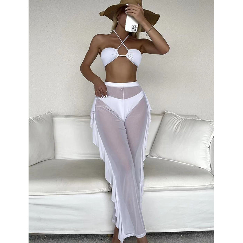 Halter Bikinis traje De baño sólido Mujer 3 piezas Trajes De baño traje De baño Conjunto Biquinis Feminino Trajes De BañO Mujer