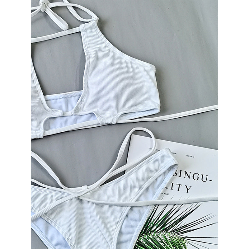 Bikinis sexys de corte alto para mujer, traje de baño con cordones y cordón