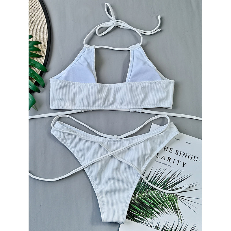 Bikinis sexys de corte alto para mujer, traje de baño con cordones y cordón