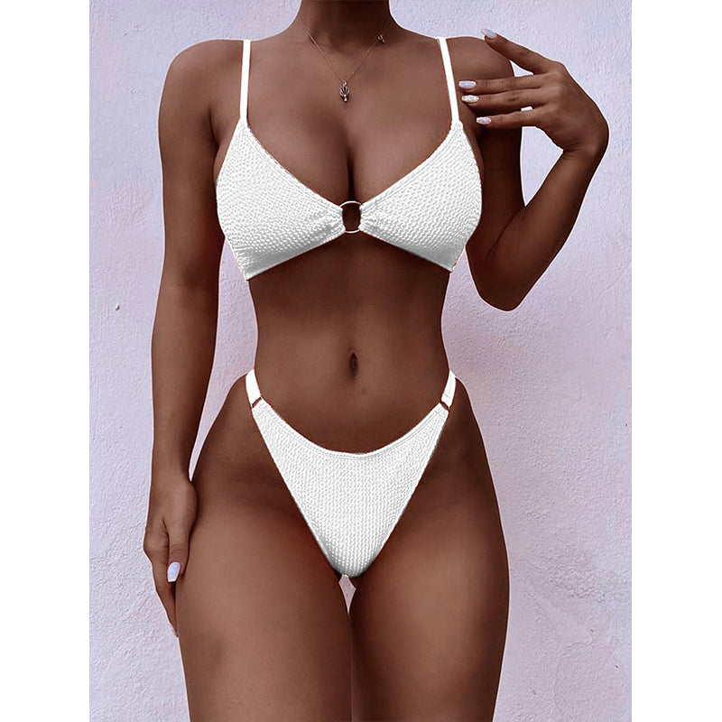 Conjunto de bikini sólido, traje de baño sexy de corte alto para mujer, trajes de baño con aros