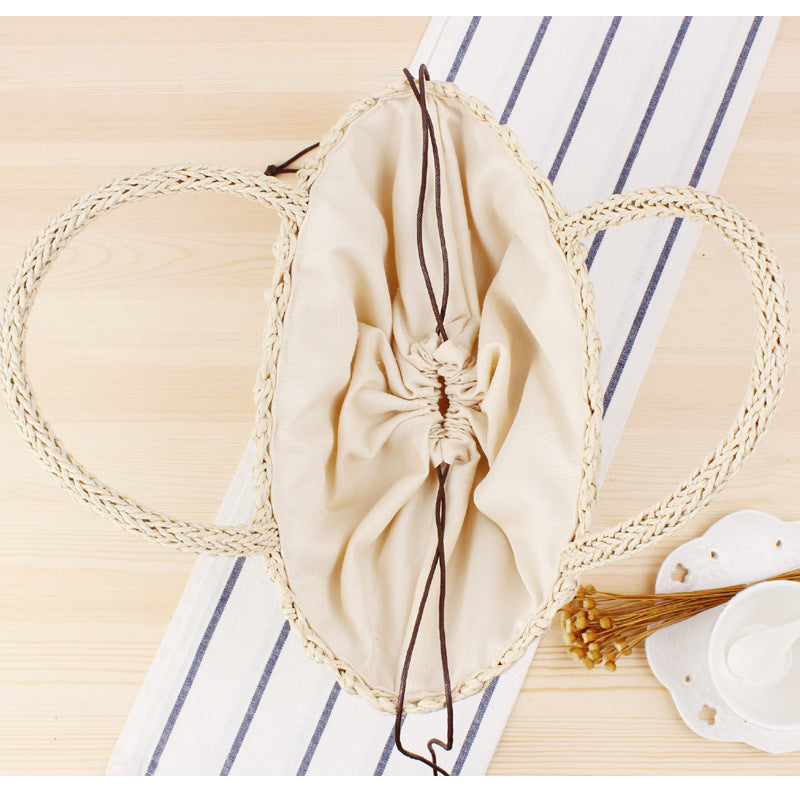 Bolsa de playa tejida con recortes, bufanda de seda, bolso de paja fresca, bolso informal para fotografía de vacaciones