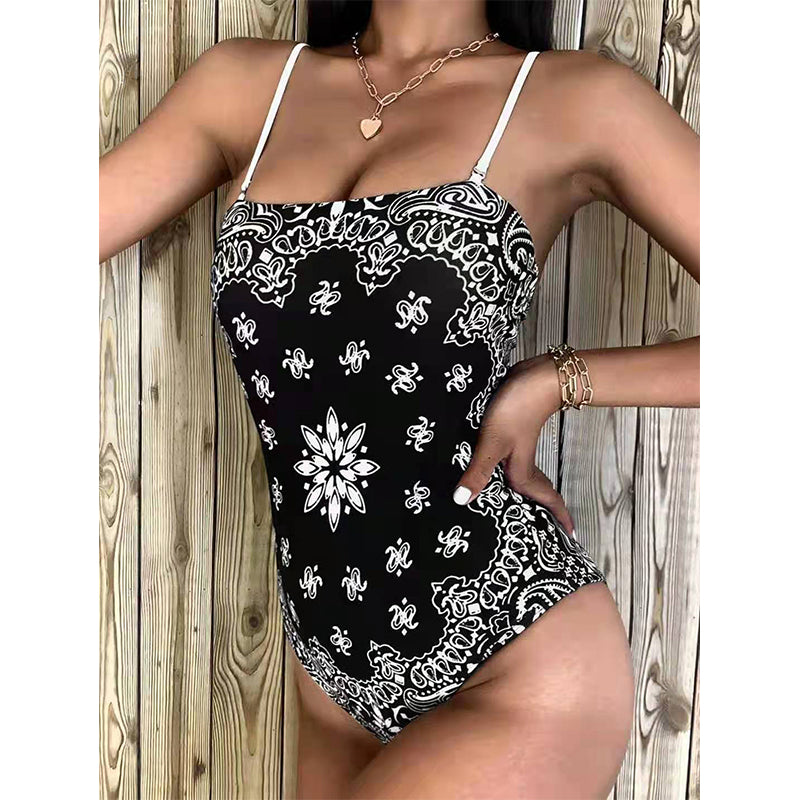 Traje de baño de una pieza de corte alto para mujer, estampado, sexy