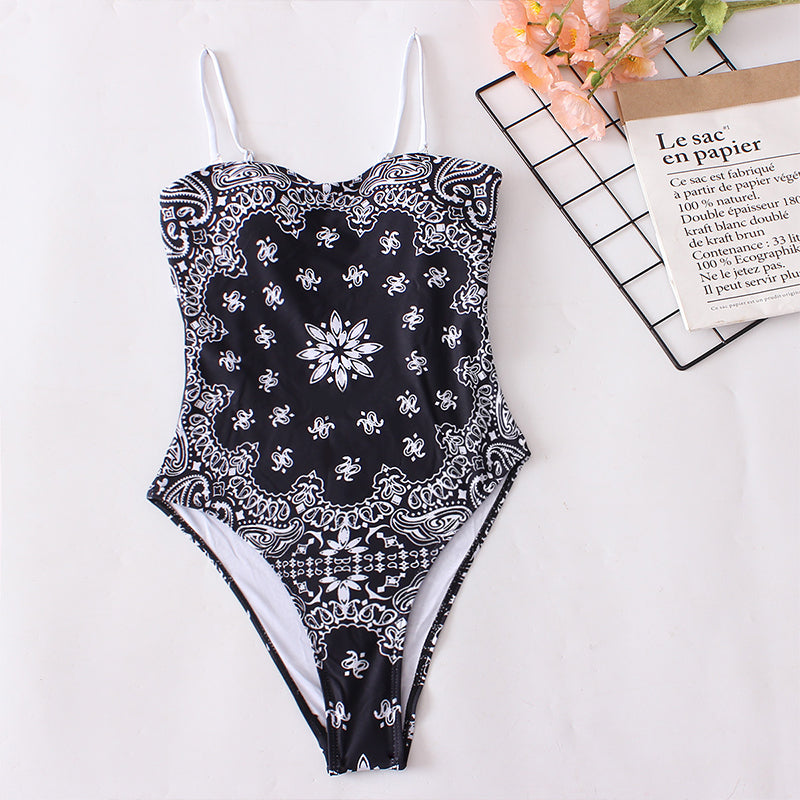 Traje de baño de una pieza de corte alto para mujer, estampado, sexy