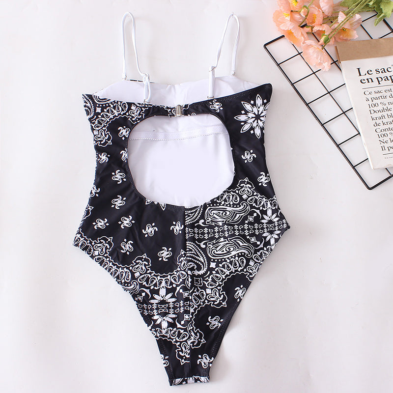 Traje de baño de una pieza de corte alto para mujer, estampado, sexy