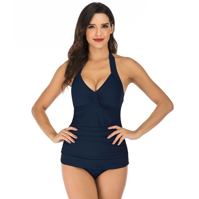 Traje de baño de bikini sexy con estampado degradado y cuello halter dividido para mujer