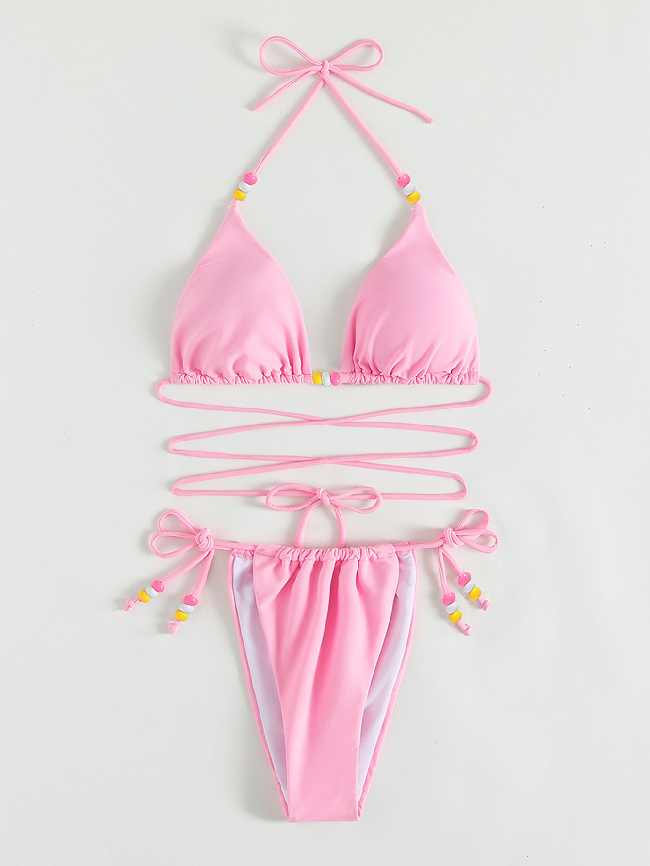 Bikini sexy de color sólido con cuello halter y vendaje para mujer