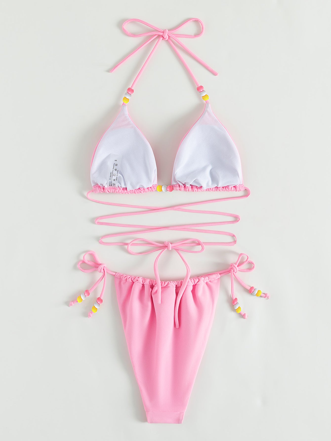 Bikini sexy de color sólido con cuello halter y vendaje para mujer