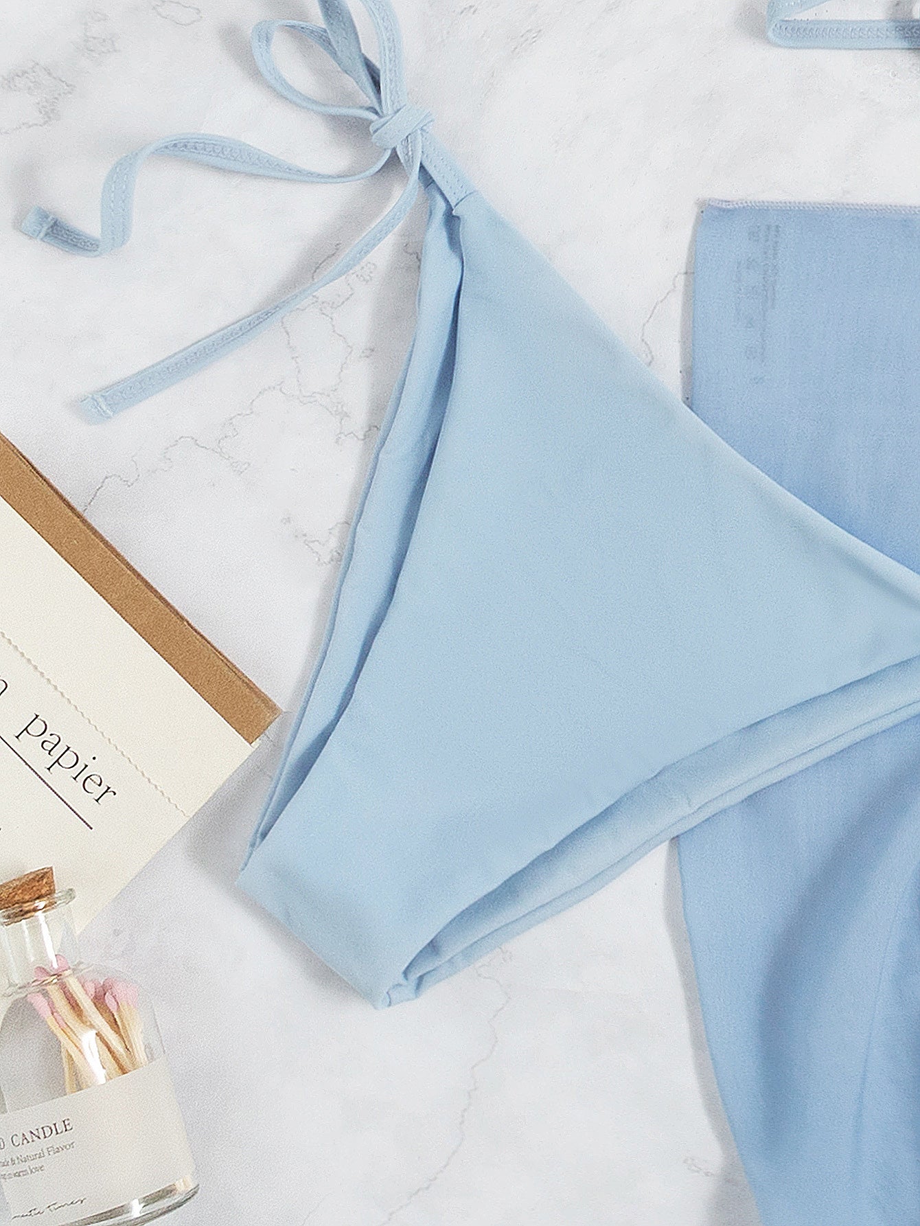 Bikini sexy de color sólido azul claro, traje de baño para mujer, bikini de tres piezas, traje de baño fruncido