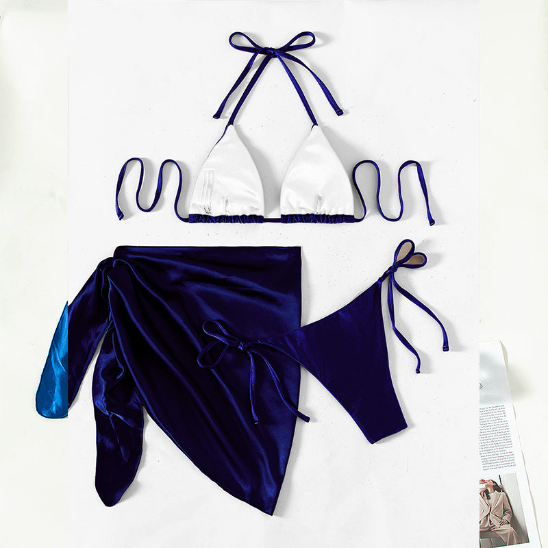 Bikinis Halter Traje de baño de triángulo sólido Traje de baño de mujer Falda de corte alto Traje de baño Conjunto Biquinis Femenino Trajes