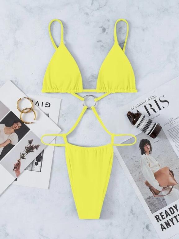 Traje de baño azul para mujer, traje de baño triangular, traje de baño femenino de vendaje, monokini brasileño, traje de baño de verano