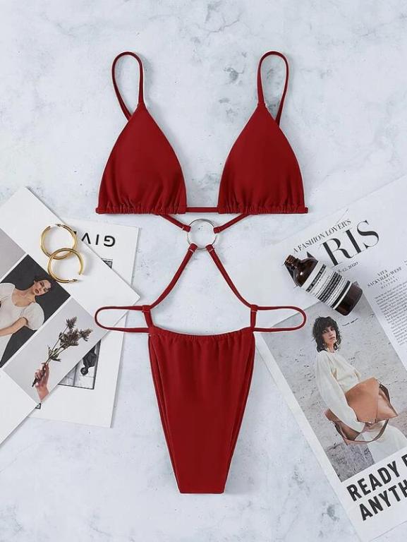 Traje de baño azul para mujer, traje de baño triangular, traje de baño femenino de vendaje, monokini brasileño, traje de baño de verano