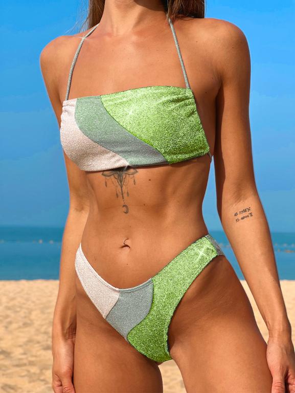 Bikinis de retazos de corte alto, traje de baño sexy sin espalda para mujer, trajes de baño