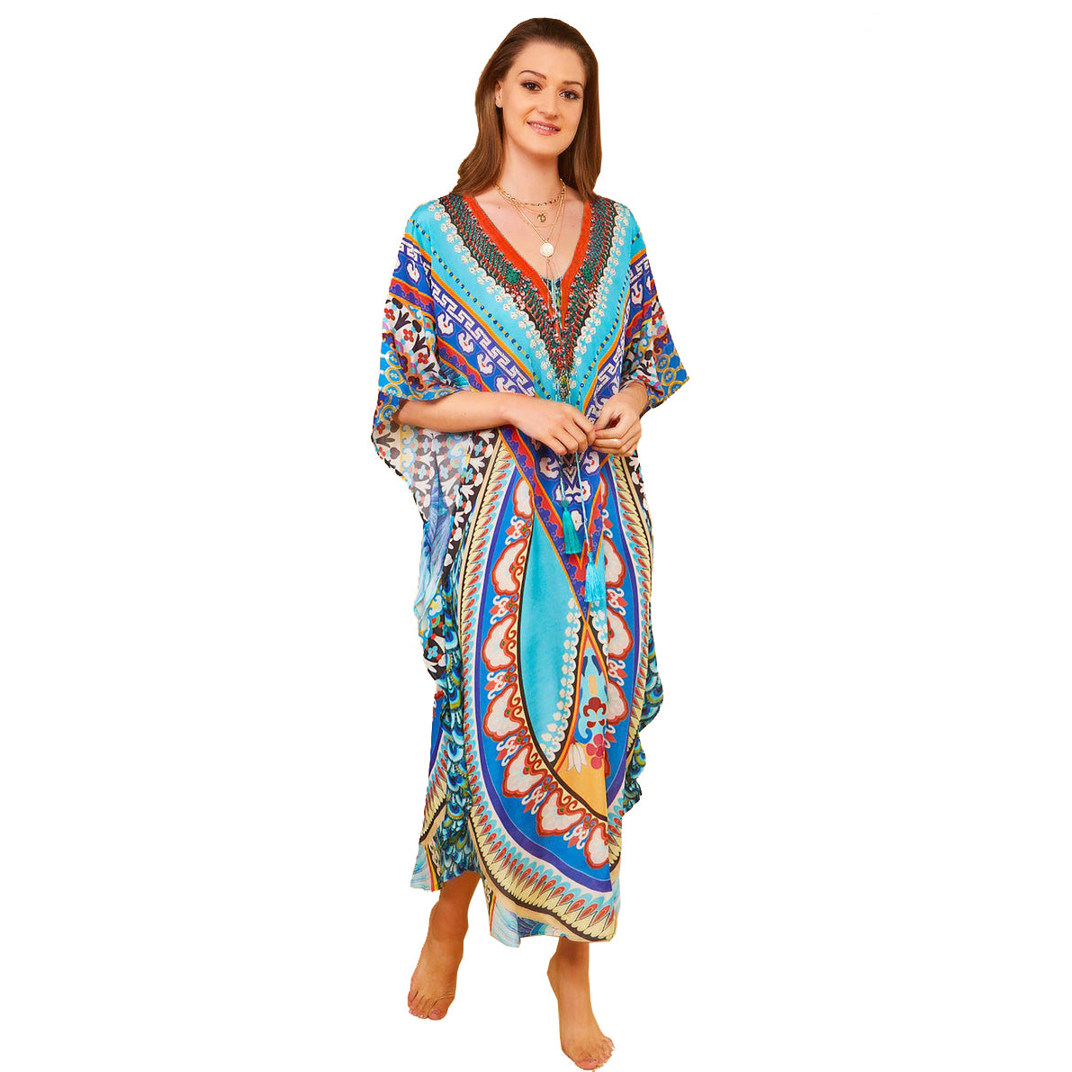 Bata de playa informal con dobladillo arqueado y estampado de rayón, blusa de protección solar para vacaciones