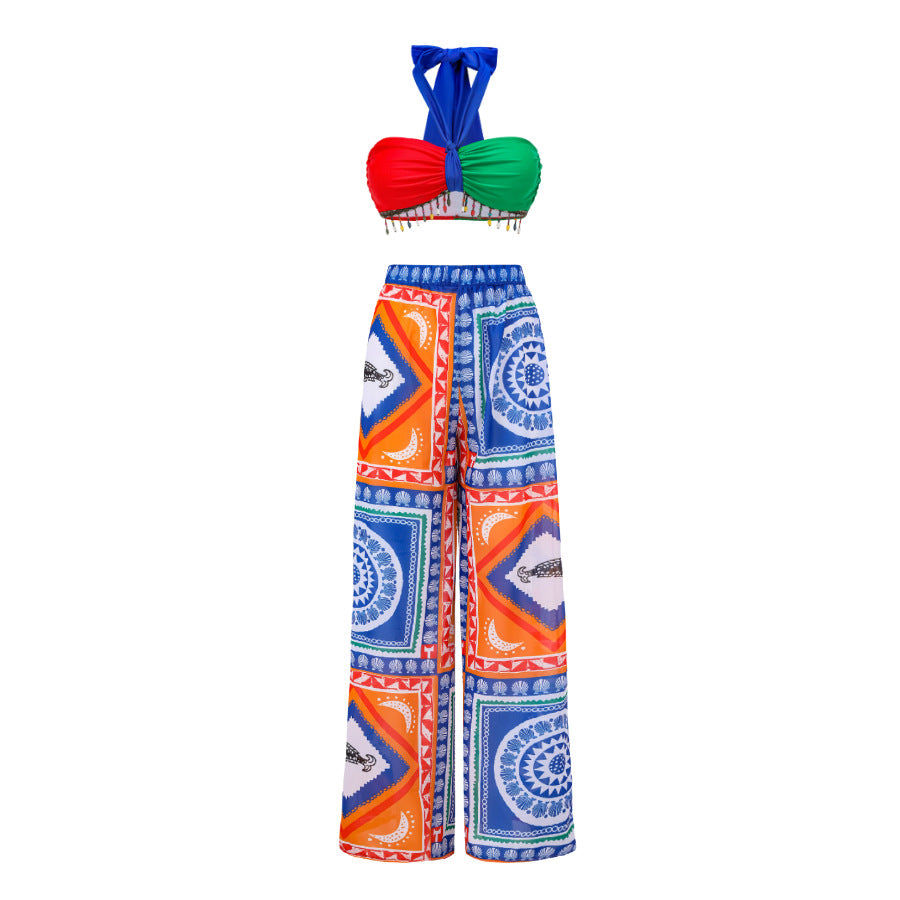 Bikini push up sexy de cintura alta, traje de baño dividido, pantalones de gasa