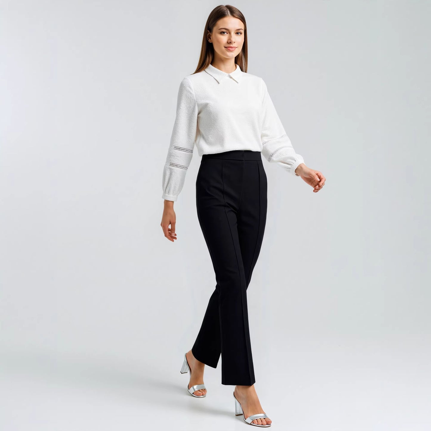 Pantalones casuales de oficina de primavera y otoño, pantalones de corte bota, pantalones anchos de moda a juego para mujer