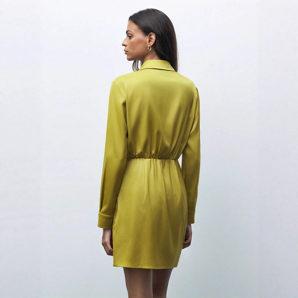 Women Clothing Fall Satin Dress Pleated All Match Satin