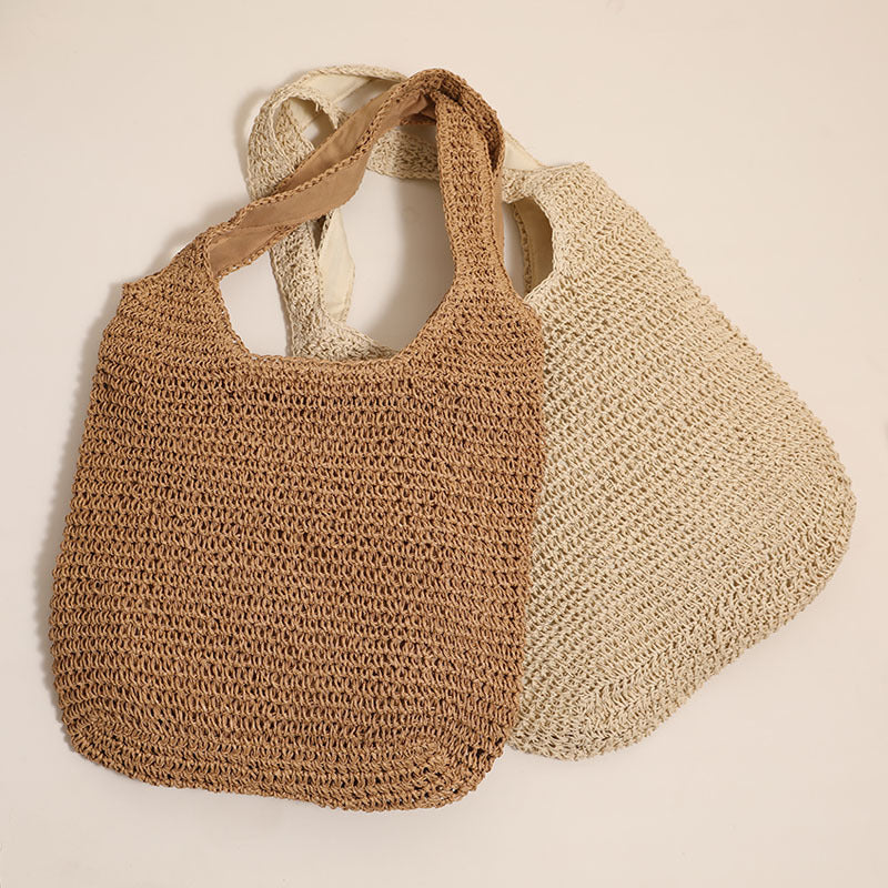 Bolso de paja de gran capacidad para el hombro, bolso de paja sencillo, bolso tejido, bolso de playa para vacaciones, bolso informal para mujer