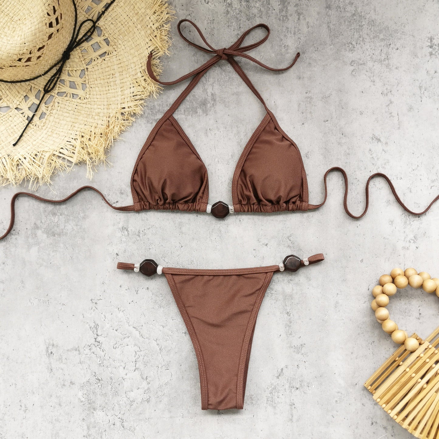 Solid Color Low Waist Bikini Sexy Backless Lace up Three Point Split Swimsuit Women Bikini