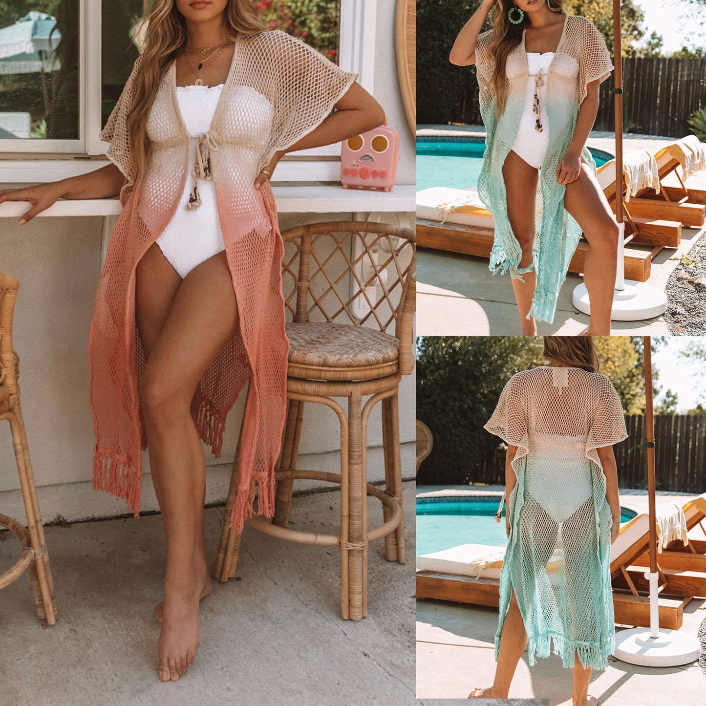 Tassel Cardigan for Women Spring Summer Sexy Perspective Hollow Out Cutout-out Blouse Mid Length