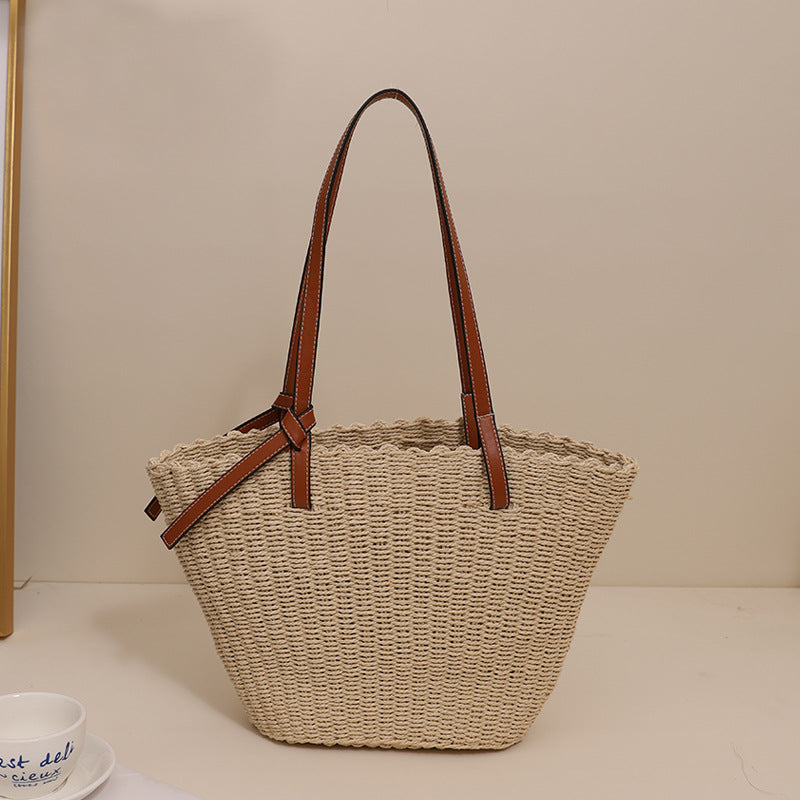 Bolso de paja sencillo para hombro, bolso de mano tejido de gran capacidad para mujer, bolso de playa para vacaciones en la playa