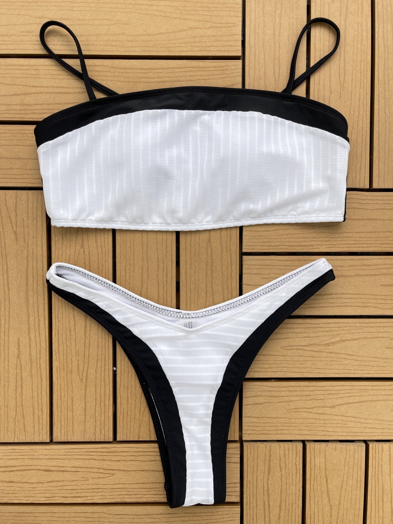 Bikini Mujer Negro Blanco Bikini Conjunto Traje de baño Sexy