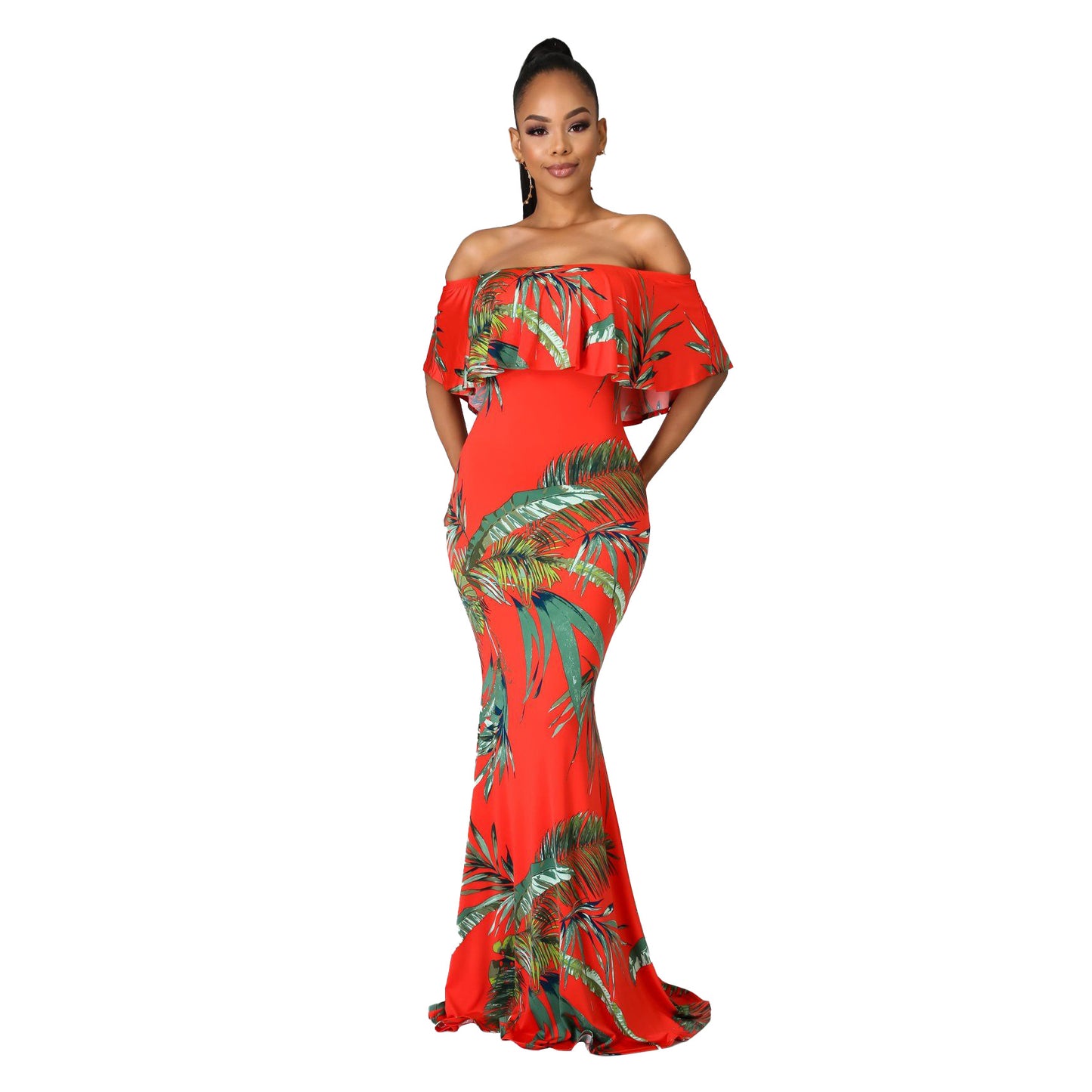 Sexy Digital Printing off-Neck Tube Top Dress