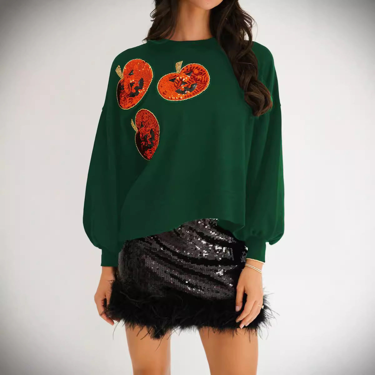 Autumn Winter Women Halloween Pumpkin Sequined Sweater Loose Casual Top Women