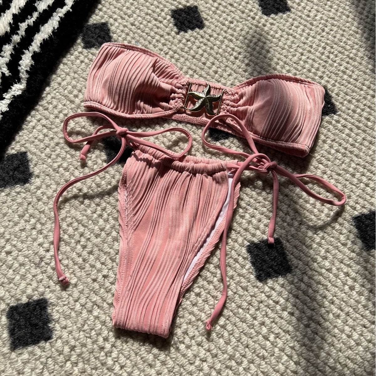 Women Drawstring Banded Bikini Swimwear Swimsuit