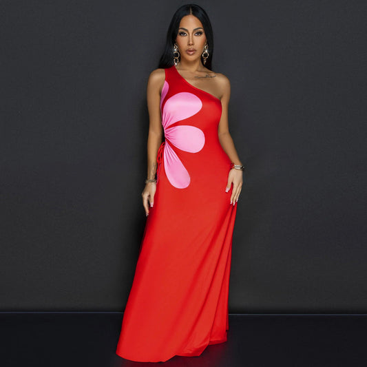 Vestido ajustado sexy con hombros descubiertos y estampado recortado para mujer