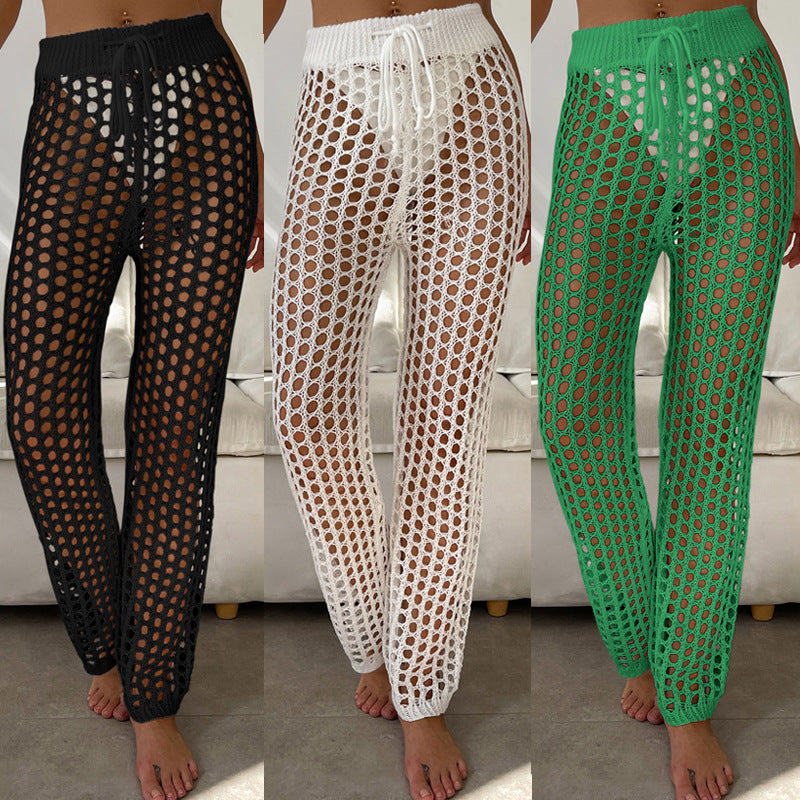 Spring Ladies Knit Casual Sexy Slim Beach Hollow Out Cutout out Sun Protective Pants Crochet hook
