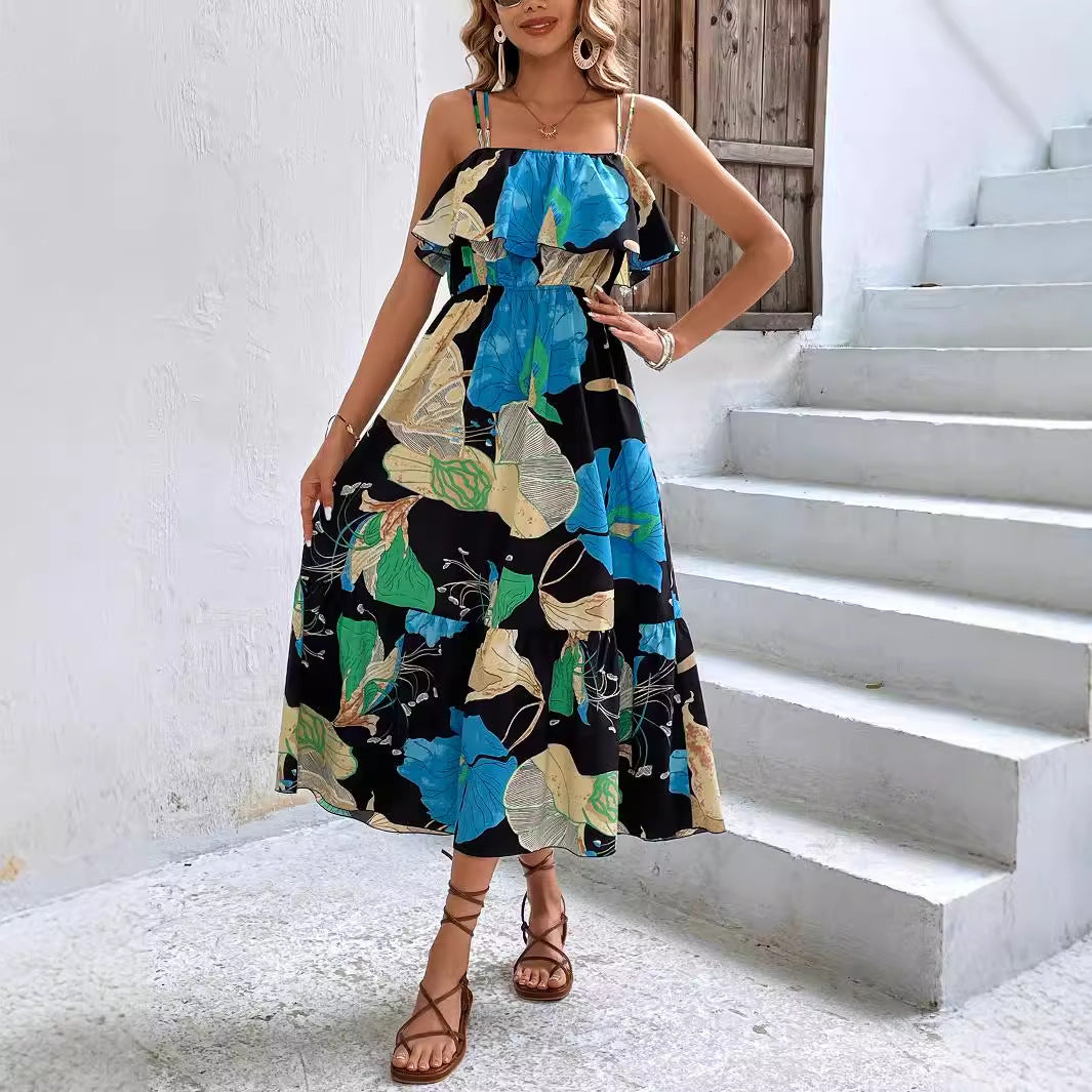 Vestido playero hawaiano sin mangas con tirantes y estampado de desarrollo propio