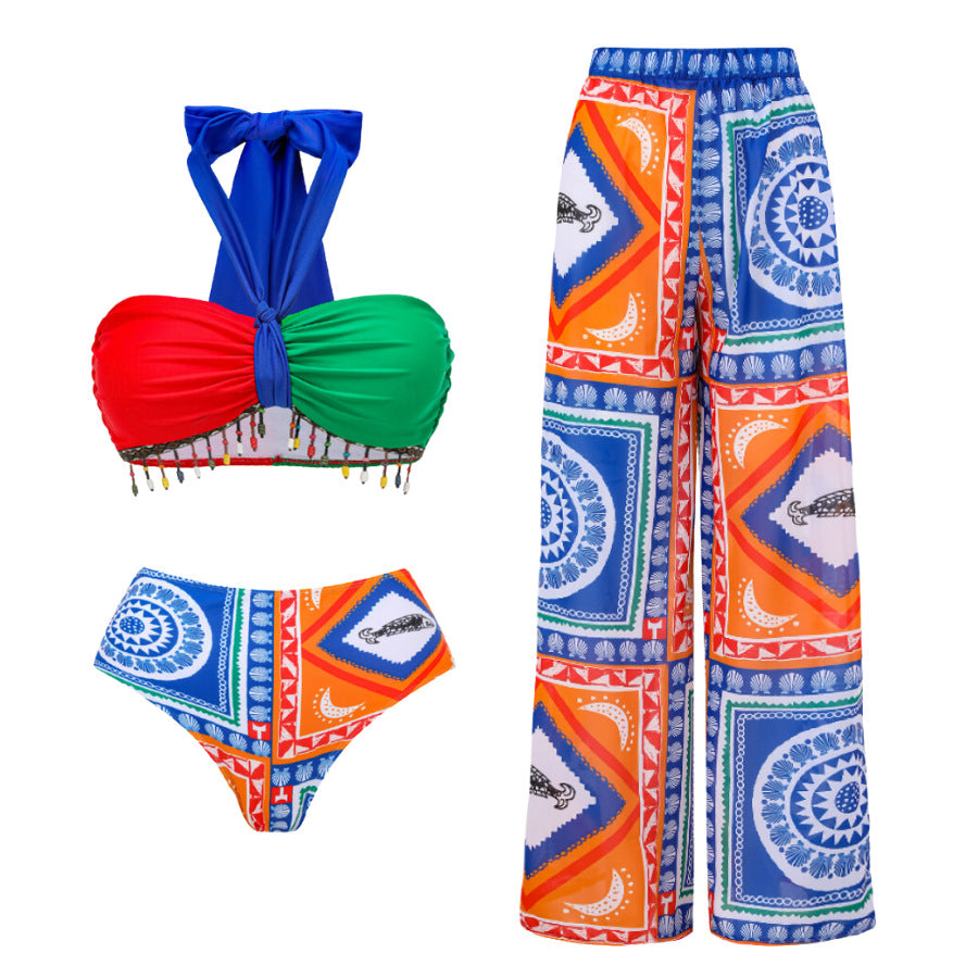 Bikini push up sexy de cintura alta, traje de baño dividido, pantalones de gasa