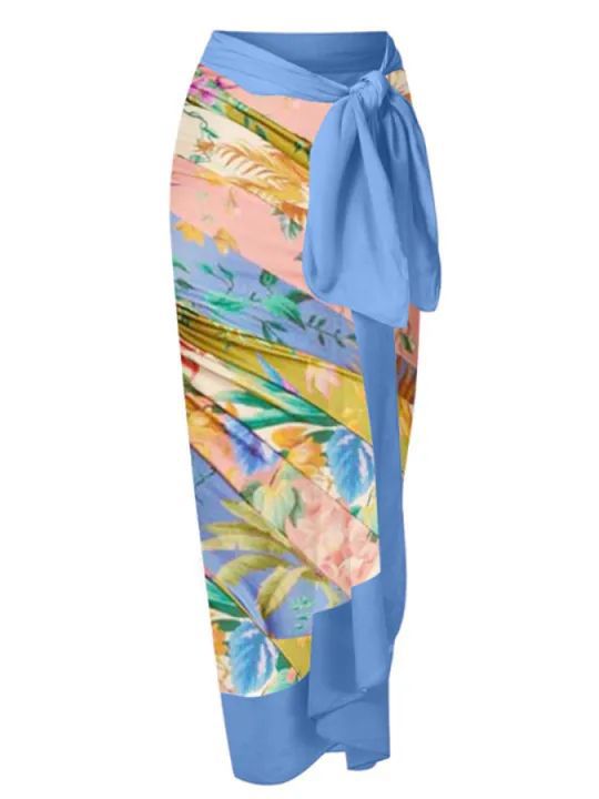 Blue Ribbon Color Stripes Wrap Skirt
