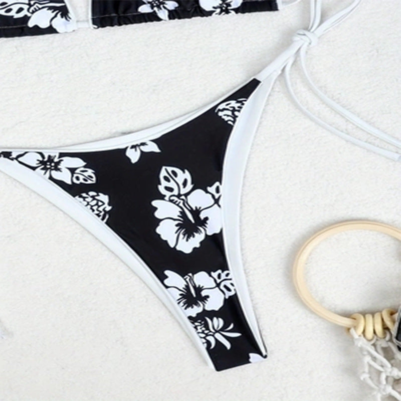 Bikini triangular con estampado floral para mujer, traje de baño sexy dividido para playa