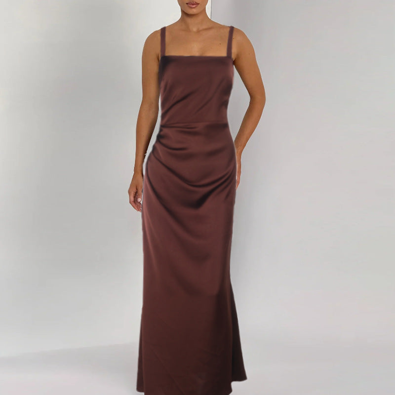 Socialite Sexy Dress Elegant Backless Satin Sheath Suspender Dress