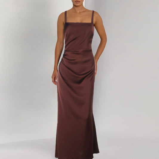 Socialite Sexy Dress Elegant Backless Satin Sheath Suspender Dress