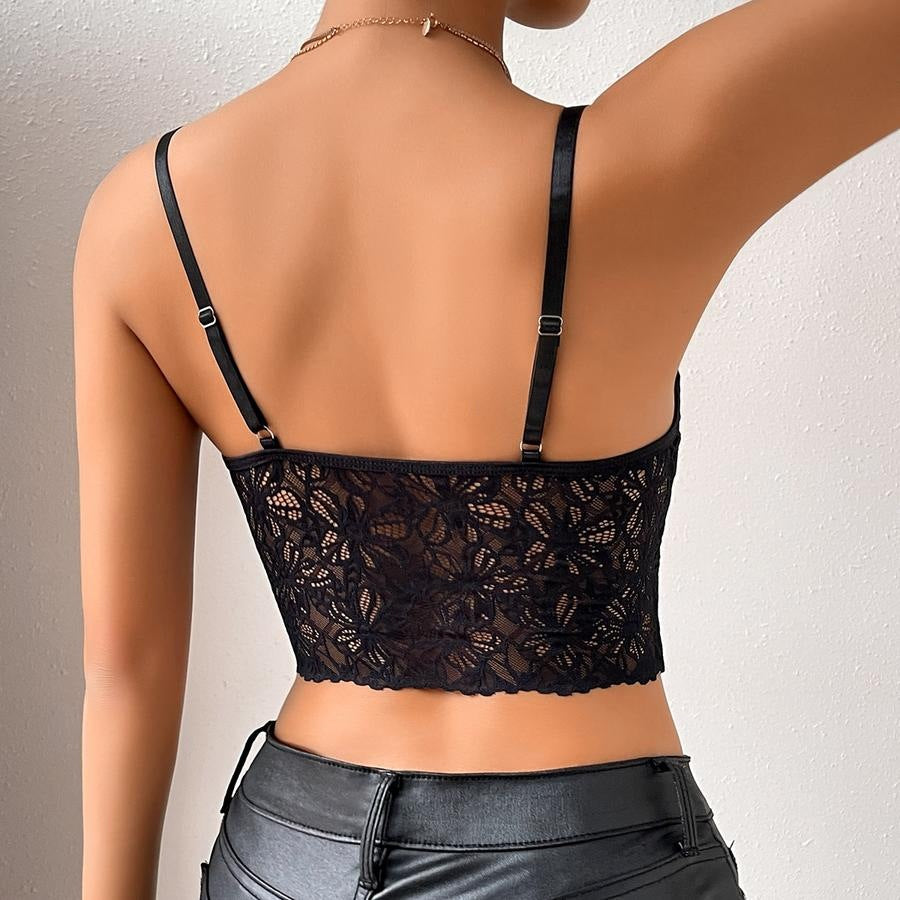 Sujetador sexy microelástico transparente con encaje de corte bajo