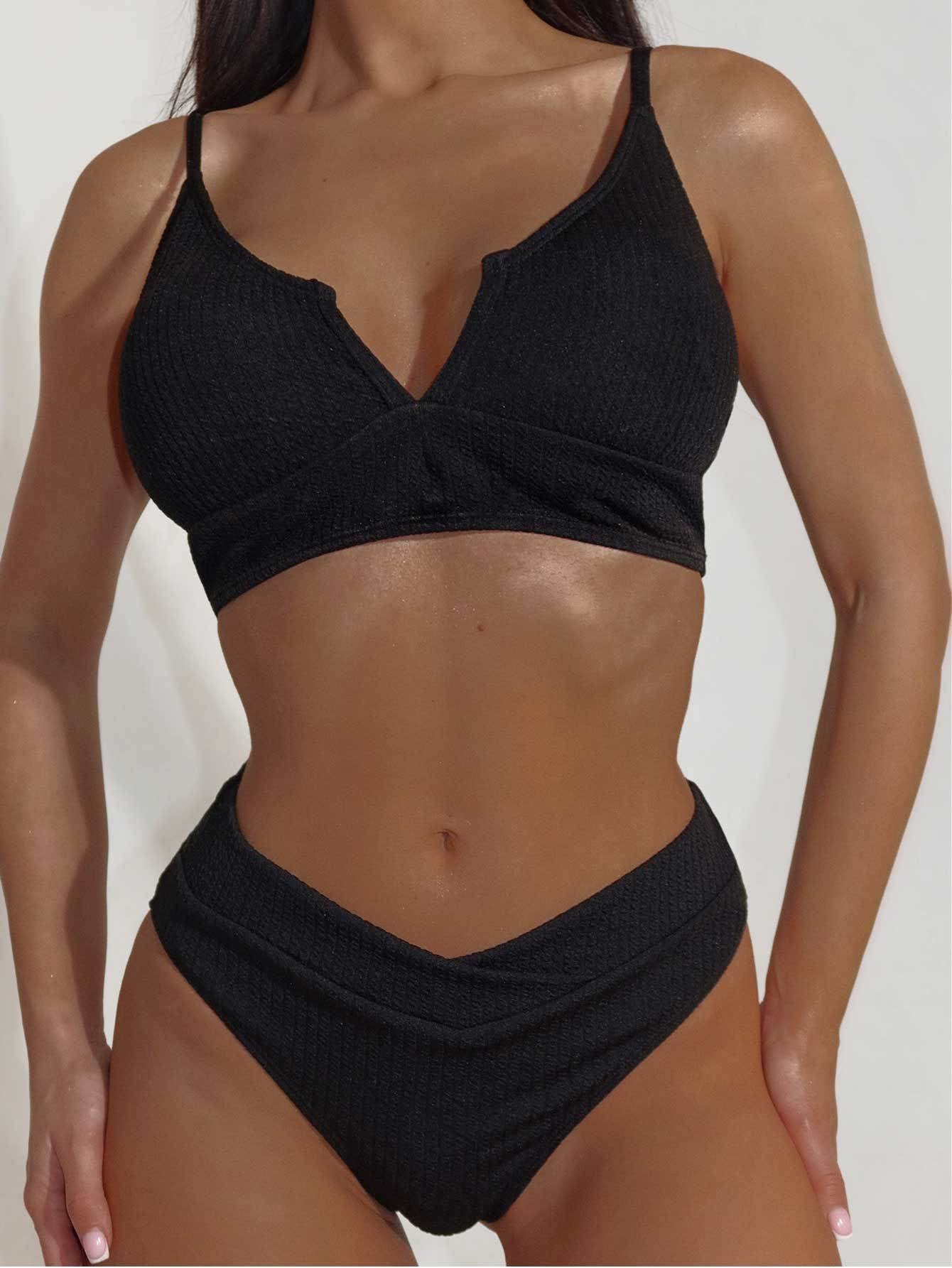 Traje de baño de bikini dividido con cuello en V pequeño Traje de baño dividido Bikini de dos piezas