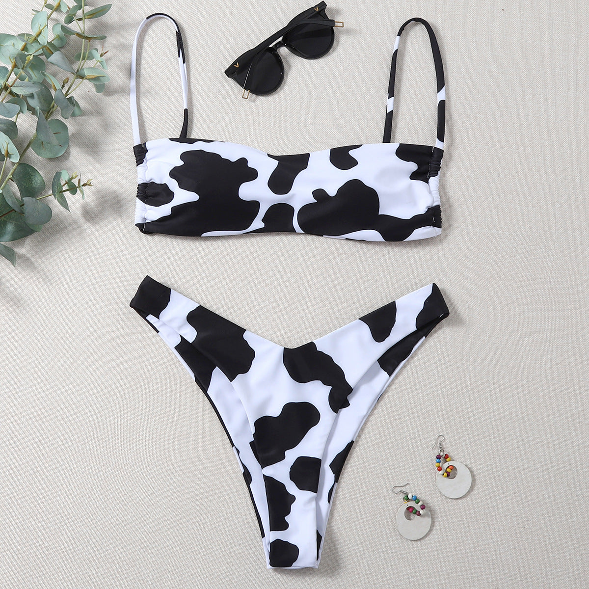 Bikini con estampado de vaca, bikini sexy para mujer, traje de baño dividido sencillo