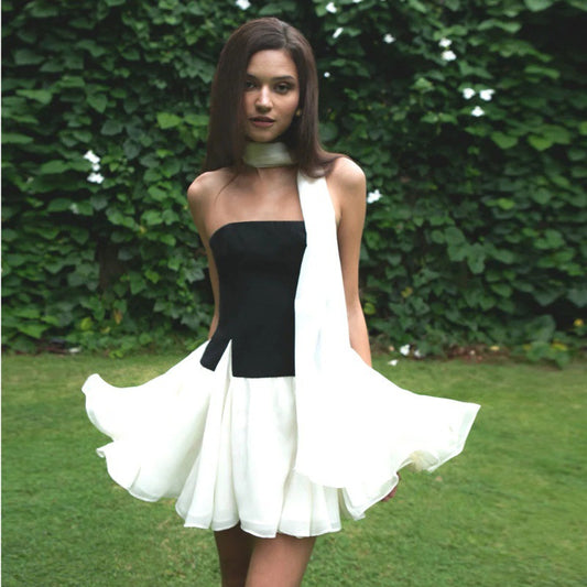 Women Clothing Summer Sexy Ribbon Sexy Tube Top Mini Slim Fit Skirt Two Piece Sets