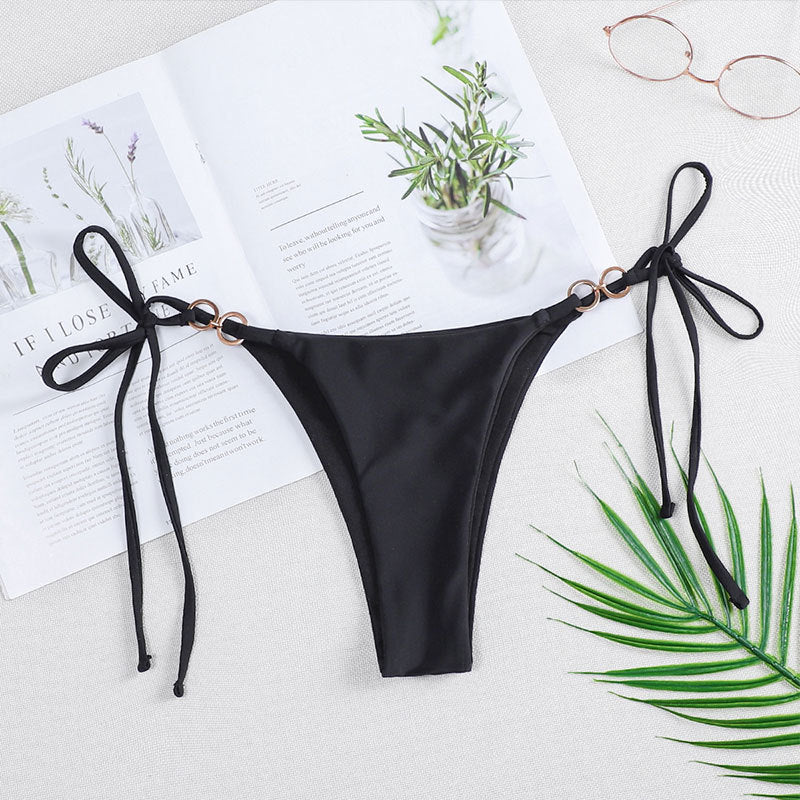 Traje de baño brasileño de tres piezas con cordones y abertura en la parte delantera, estilo triangular, para playa