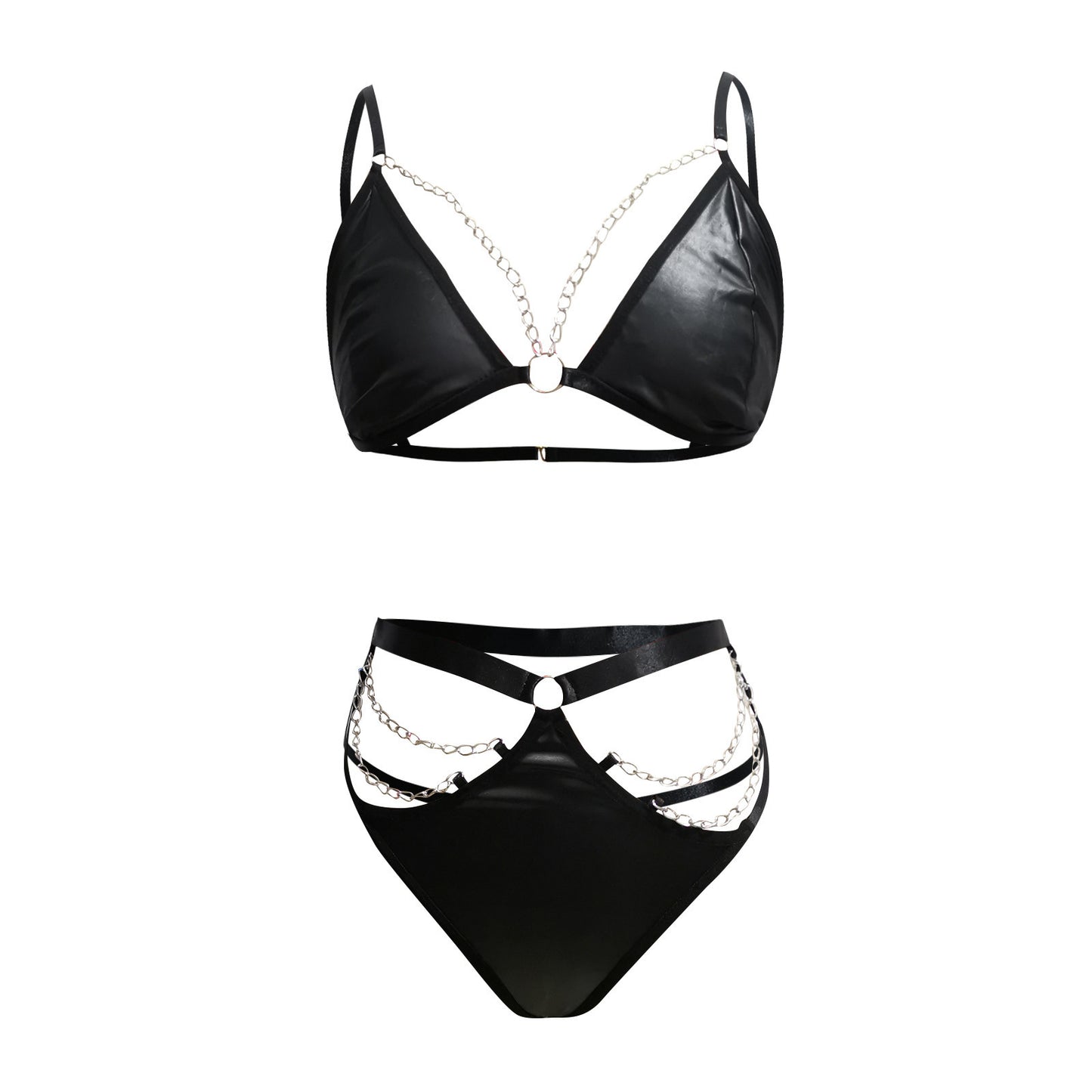Sexy Patent Leather Strap Three Point Split Sexy Suit