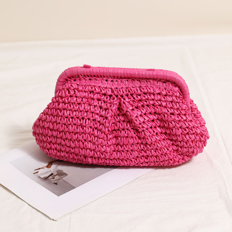 Bolso bandolera de paja, bolso de paja plisado de color liso, bolso tejido, bolso de playa para vacaciones, bolso para mujer