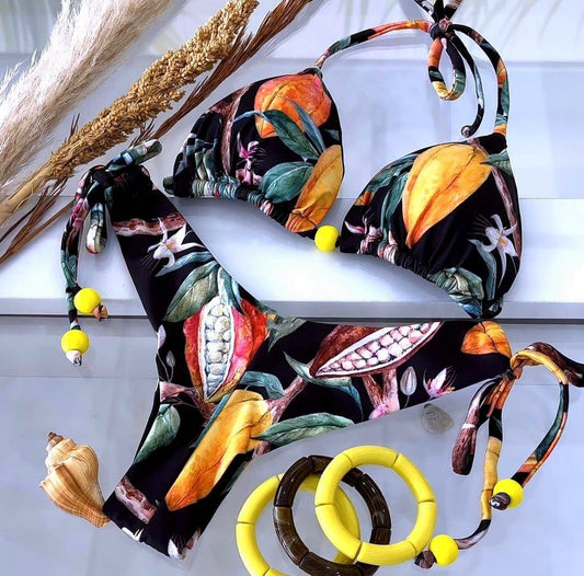 Maillot de bain sexy imprimé numérique, dos nu, triangle fendu, à lacets, pour femmes