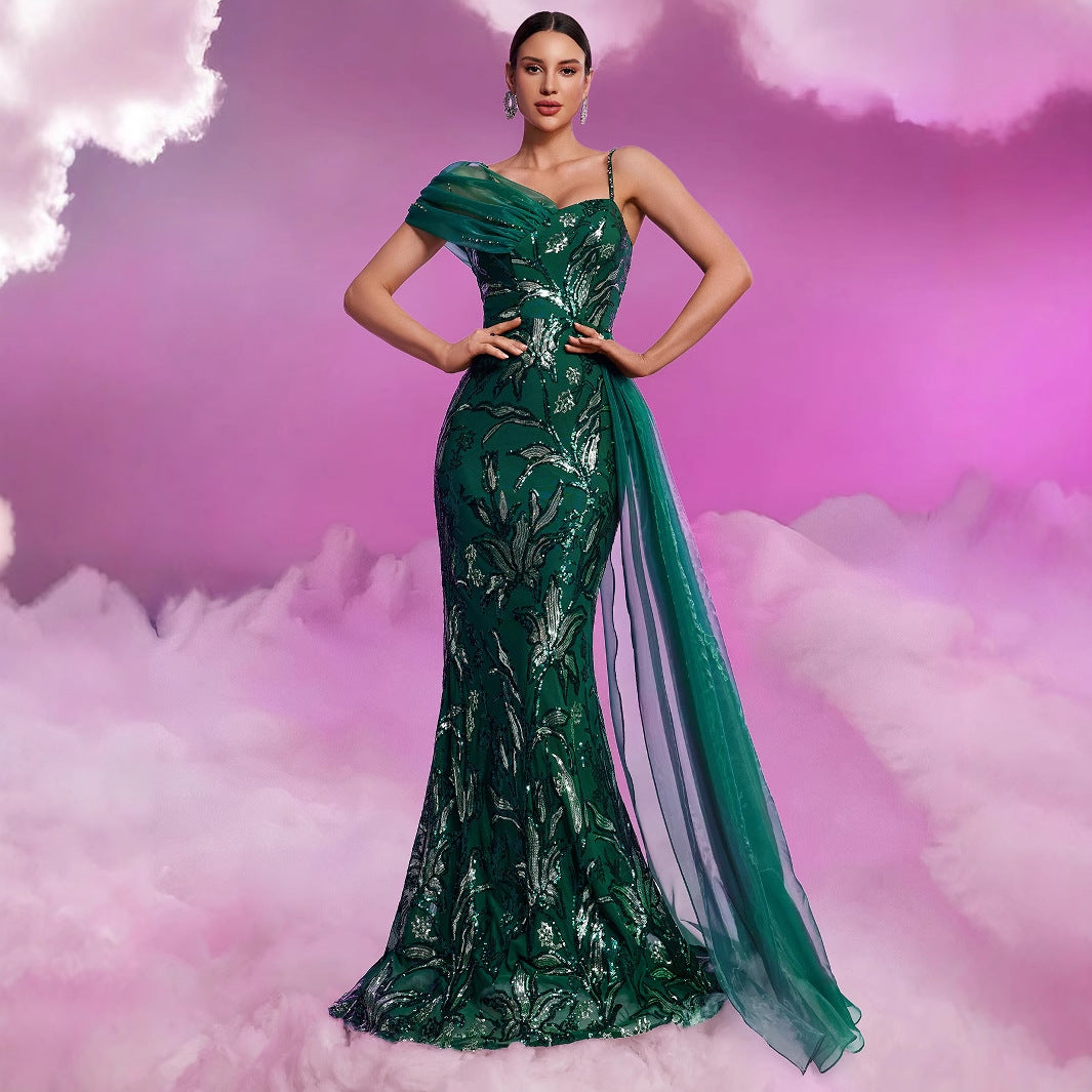 Elegant Sequin Ribbon V neck Strap Elegant Gorgeous Noble Cocktail Formal Dinner Dress