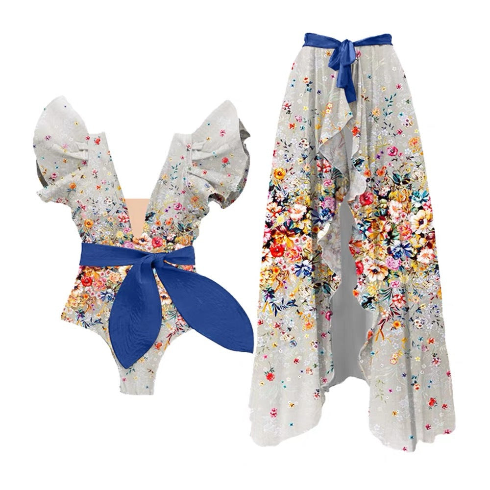 Traje de baño de una pieza con estampado de lazo para mujer, estilo retro francés, para adelgazar el vientre.